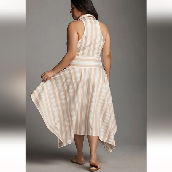 NWT 16W Anthropologie Maeve Asymmetrical Wrap Shirt Dress Neutral Striped Collar - Picture 8 of 10